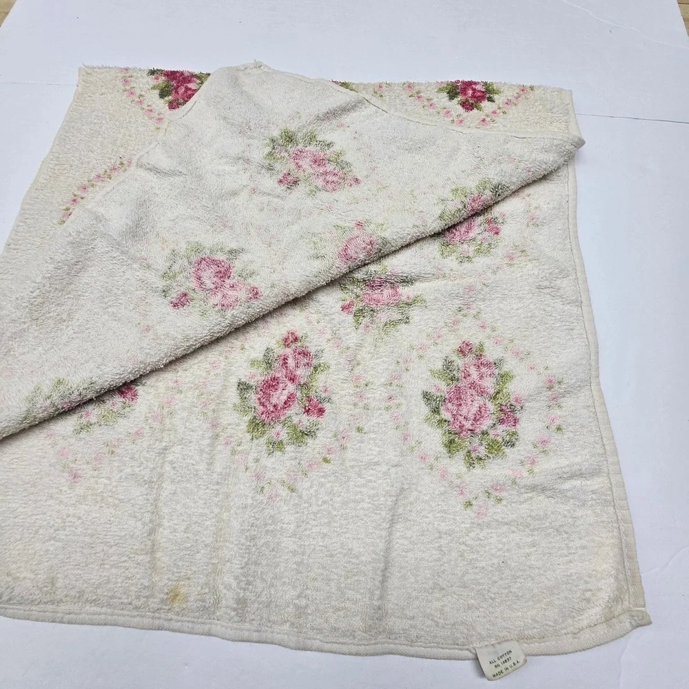 Vintage Cottage Floral Fruit the Loom Dish‎ Towel 100% Cotton Kitchen Granny USA